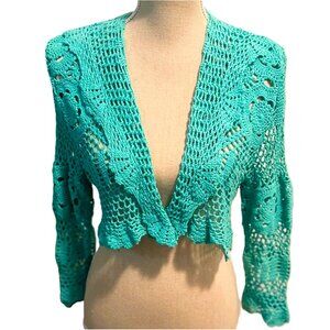 🆕 💕Beautiful Hand-crochet & Hand-dyed 100% Cotton Shrug in Teal